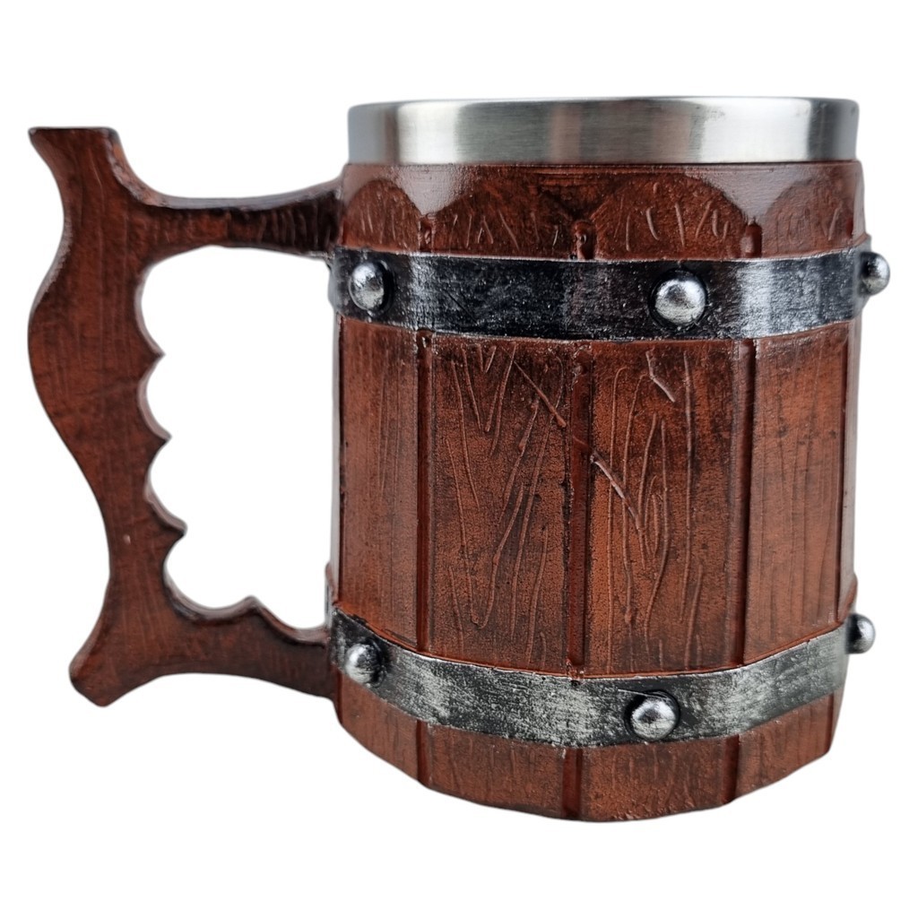 Caneca Medieval Artesanal  Barril Geek 3D Resina Copo em Aço Inox Grande Térmico Chopp Cerveja Divertida 400ML Medieval
