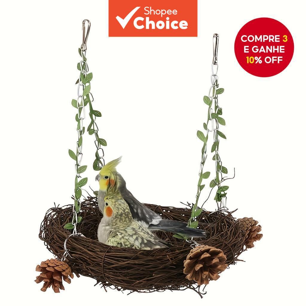 Balanço De Pássaro De Vime Tecido Para Papagaios-Brinquedo Aconchegante De Gaiola De Poleiro E Acessório Pássaros De Est