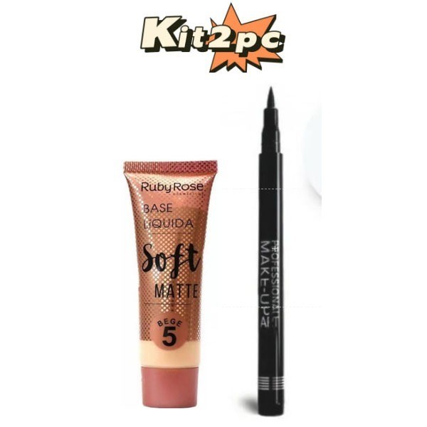 Kit /Base Líquida Soft Matte Bege Ruby Rose HB8050+Caneta Delineadora Professional Ruby Rose HB090