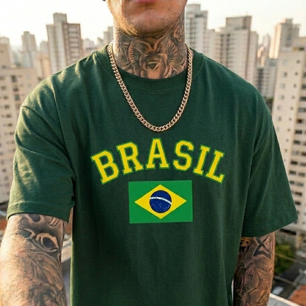 Camiseta Básica Casual Masculina Estampada Brasil Estilosa Premium Academia Treino Presente
