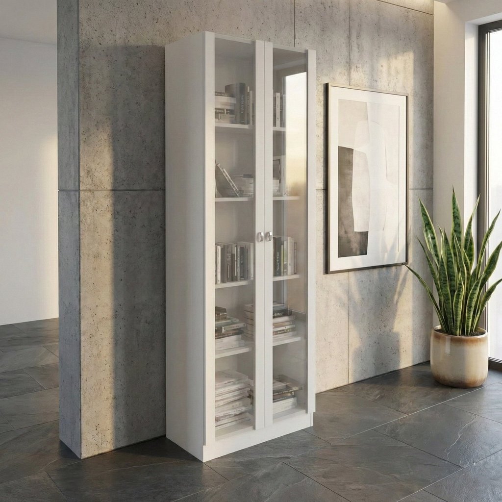 Armário para Escritório com 2 Portas de Vidro e 5 Prateleiras ME4115 Branco