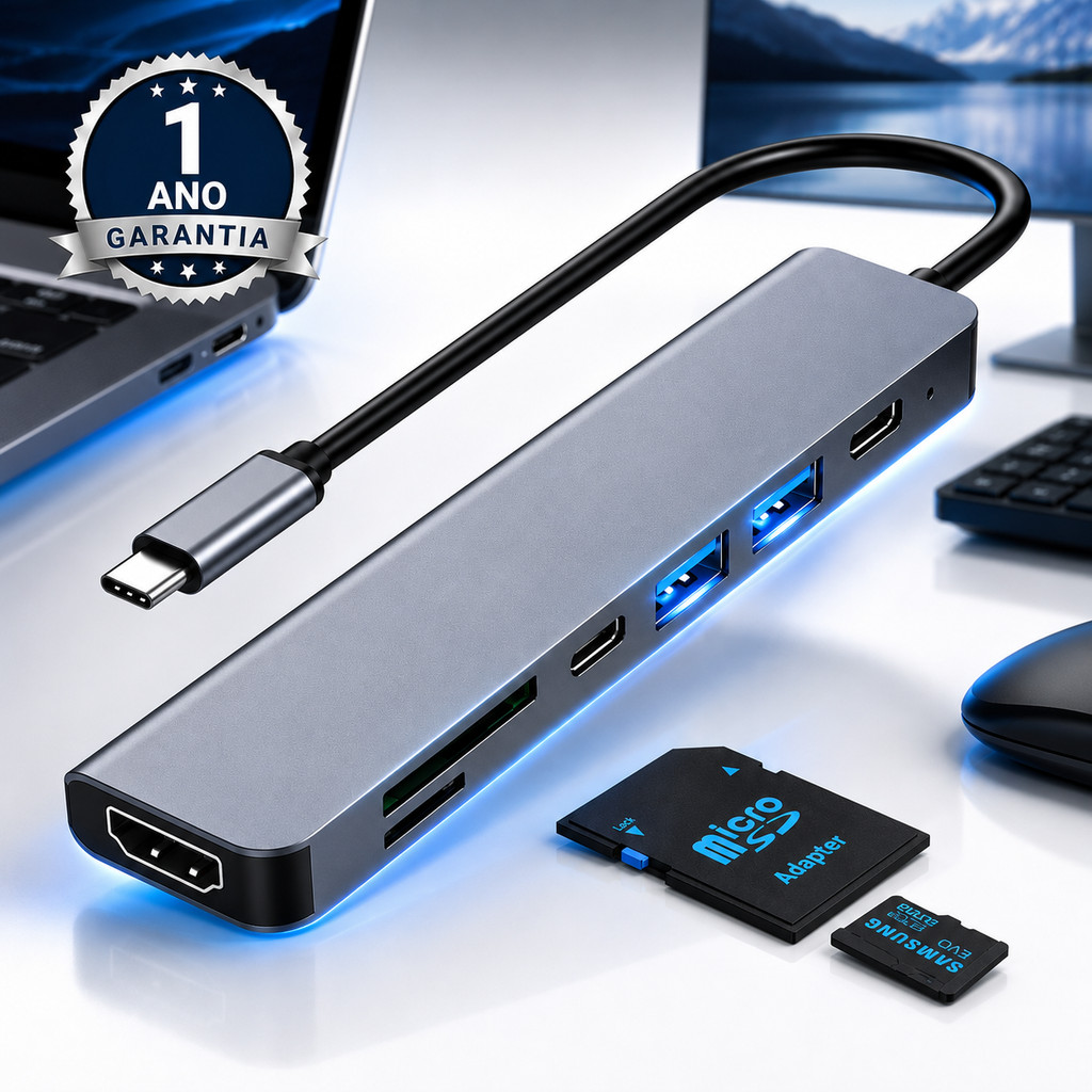 Hub Usb-c 7 Em 1 Adaptador Hdmi 4k Pd Sd Para Macbook Dex