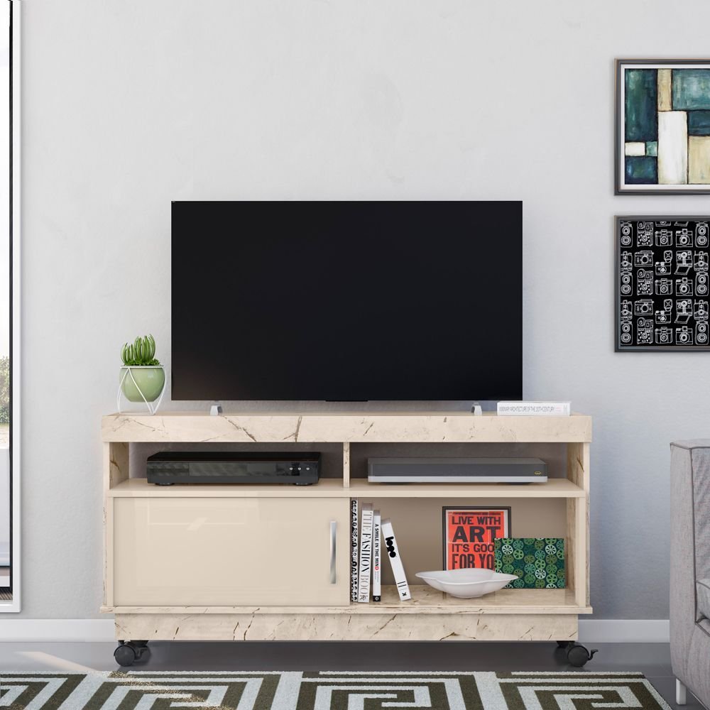 Rack para TV até 50 Polegadas 121cm Artur Bege Calacata/Off White Calacata/Offwhite