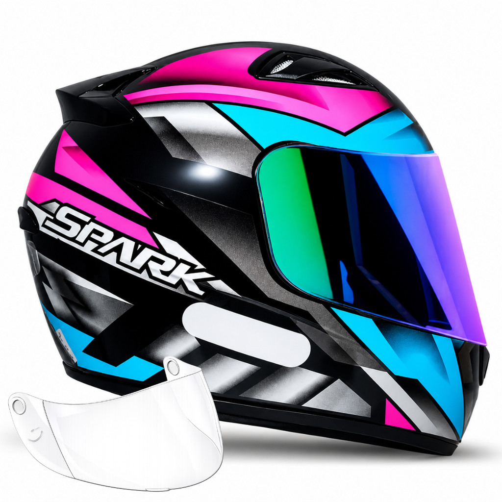 Capacete Moto Feminino Ebf Spark Oroc Rosa Com Viseira Camaleão 2.2mm