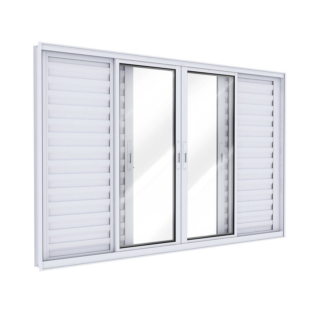 Janela Veneziana de Alumínio 4 Folhas Móveis e 2 Folhas Fixas 120x150cm Lucasa Ideale