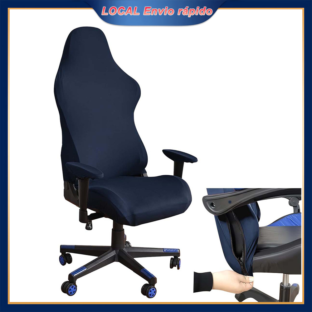 Kit Capa para Cadeira Gamer Azul-marinho 4 Peças – Impermeável, Inclui Assento + Encosto + 2 Braços, 95% Poliéster