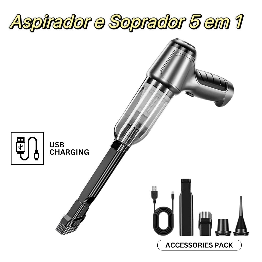 Mini Aspirador De Pó Portátil 5 Em 1 , Sem Fio , Sucção Por Sopro Para Limpeza De Carro Doméstico