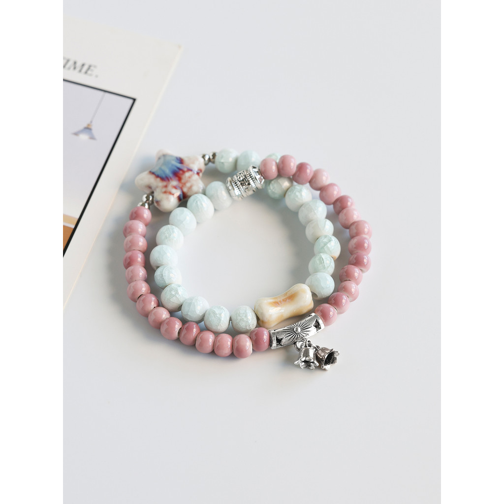 Novo estilo chinês pulseira de cerâmica duplo círculo étnico paisagem Dezhen pulseira casal tenda fornecimento novas jói