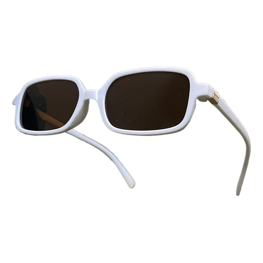 Óculos De Sol Feminino Retangular Miu Tendência Blogueiras Branco