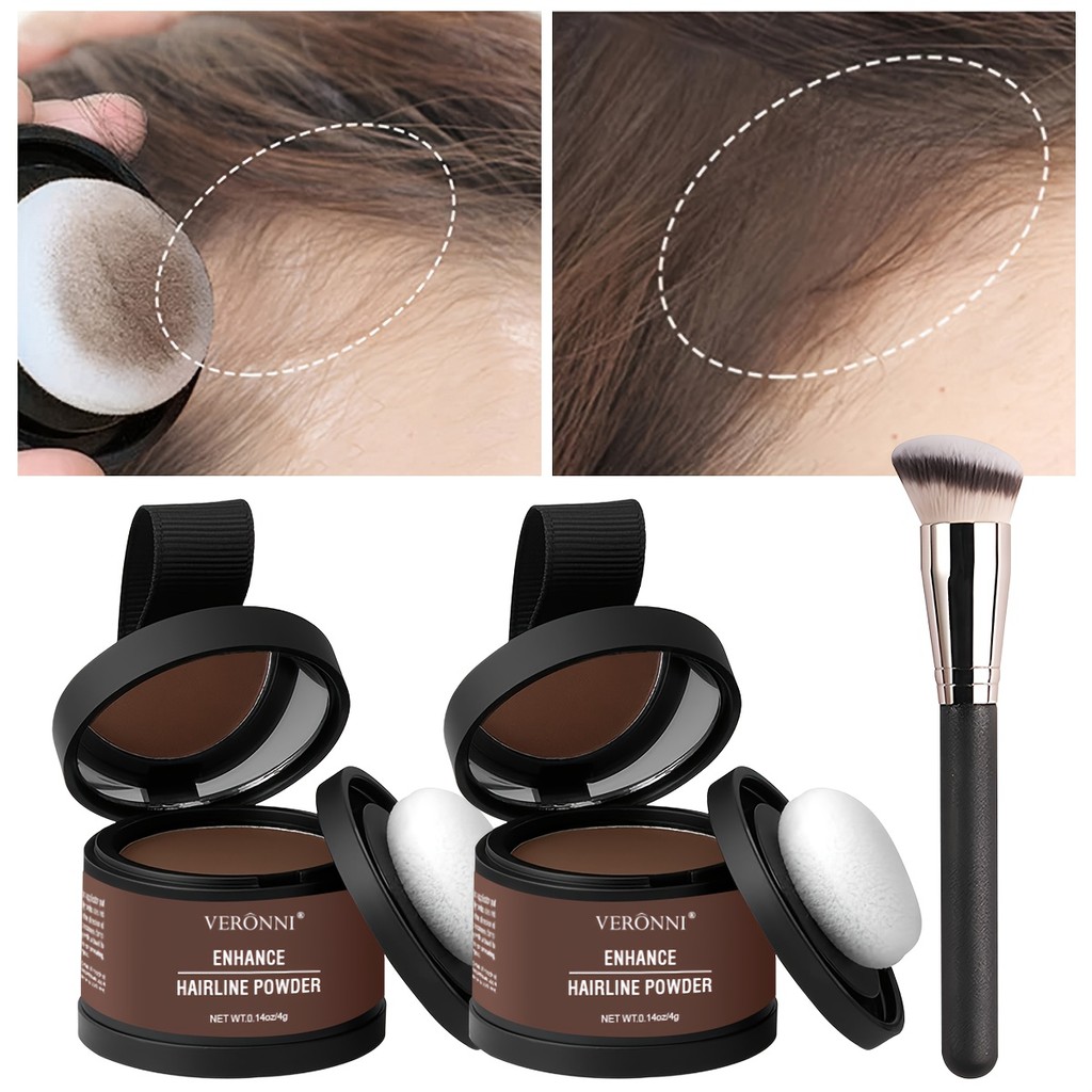 VERONNI 2 Unidades Kit De Sombra Em Pó Para Linha Fina Com Pincel , À Prova D'água De Manchas , Raiz Instantânea De Cabe