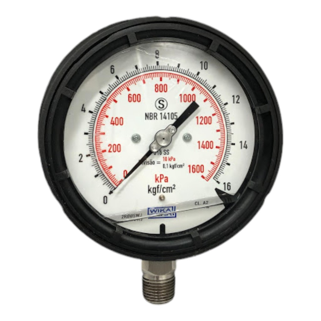 Manômetro Wika DN 100mm 1/2NPT 0 a 1600kPa x 0 a 16kgf/cm²