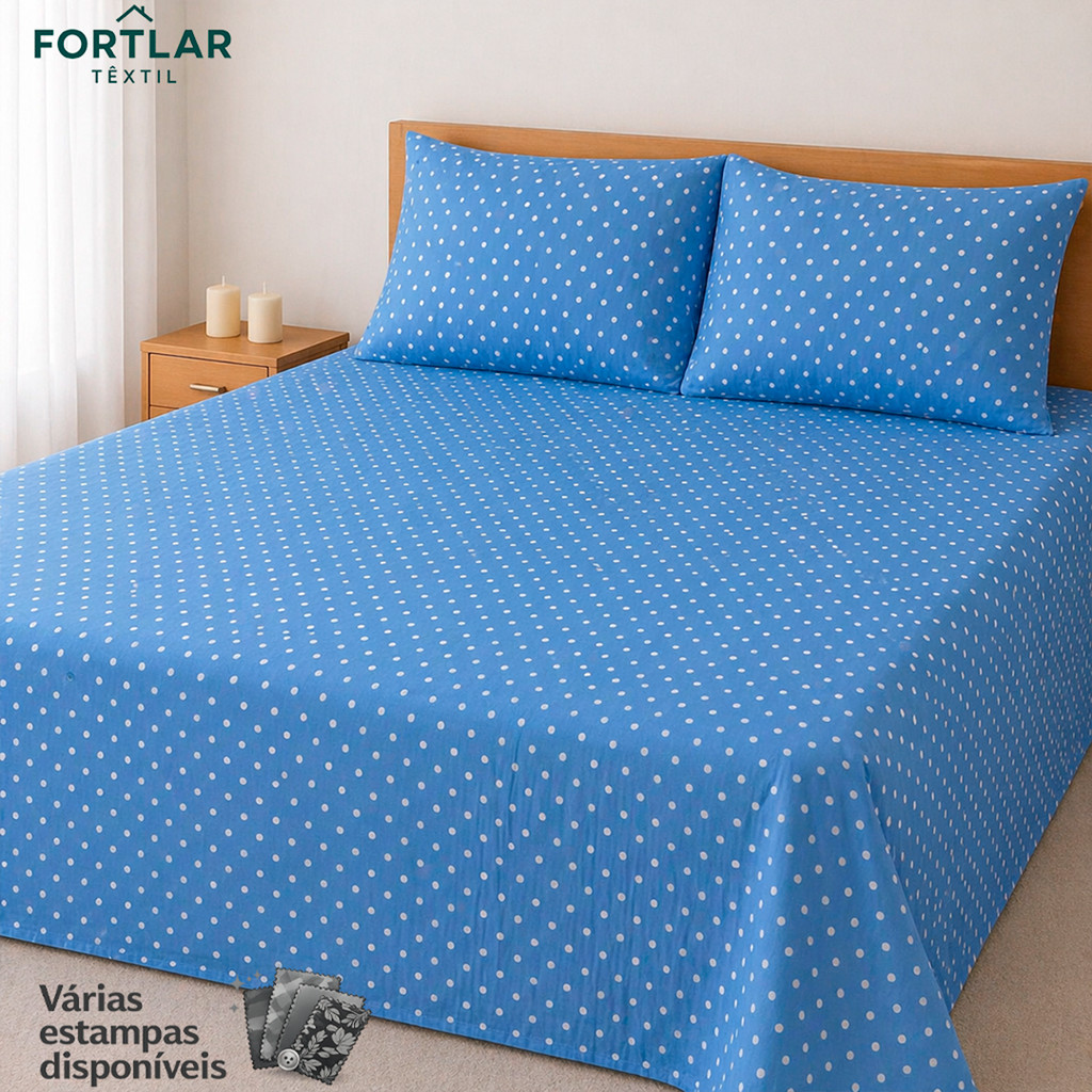 Kit Lençol 3 Pçs Percal 500 Fios Casal Toque de Algodão 2 Porta Travesseiro
