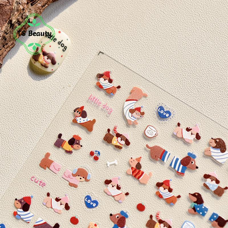 TS Moda Adorável Salsicha Cão Auto Adesivo Arte Do Prego Stiers Dos Desenhos Animados Manicure Decalques Criativo DIY De