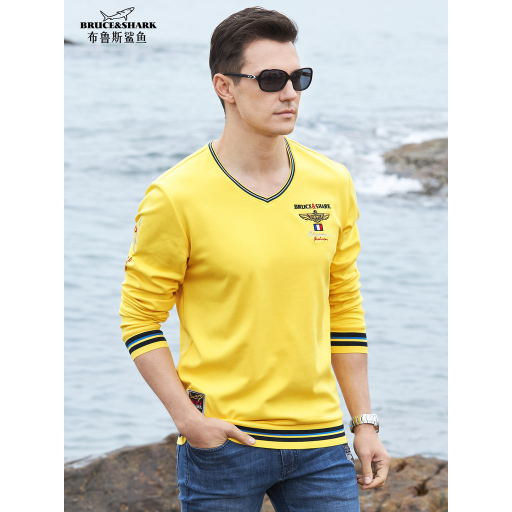 Primavera outono masculino de manga comprida camiseta Bruce Shark Street Wear tamanho grande camiseta masculina solta gr