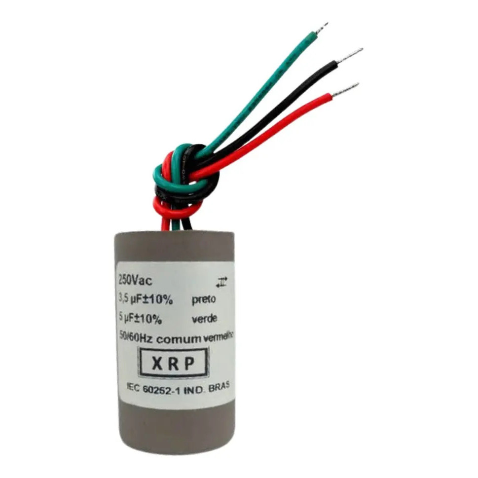 Capacitor de Partida 3,5uf + 5uf 250v 3 Fios para Ventilador de Teto Motores 3.5+5uF 27x47mm Bivolt