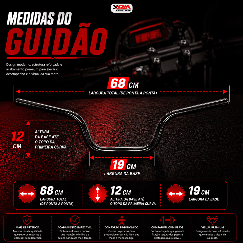 Kit Guidão Aço Preto, Par de Pesos e Par Manopla Fazer Factor 150 2014 2015 2016 2017 2018 2019 2020 2021 2022 2023 — imagem 2 de 2