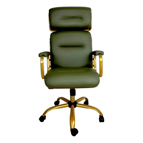 Cadeira escritório Presidente Wood Giratória Dourada Ibiza Verde Verde-musgo Couro Sintético Ibiza - Verde-musgo