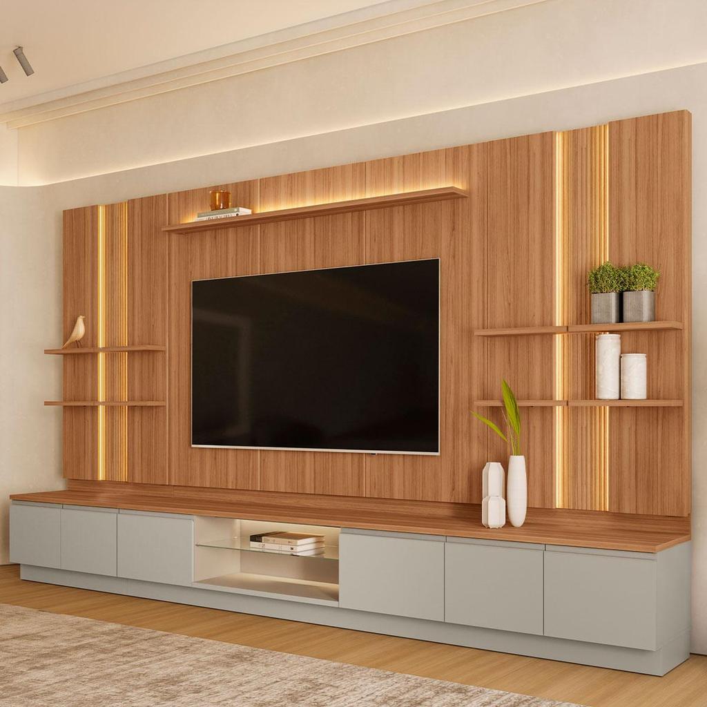 Imagem Conjunto Painel Rack 4 Módulos Laterais Been MDP/MDF TV até 75 Canela/Gris G77 - Gran Belo
