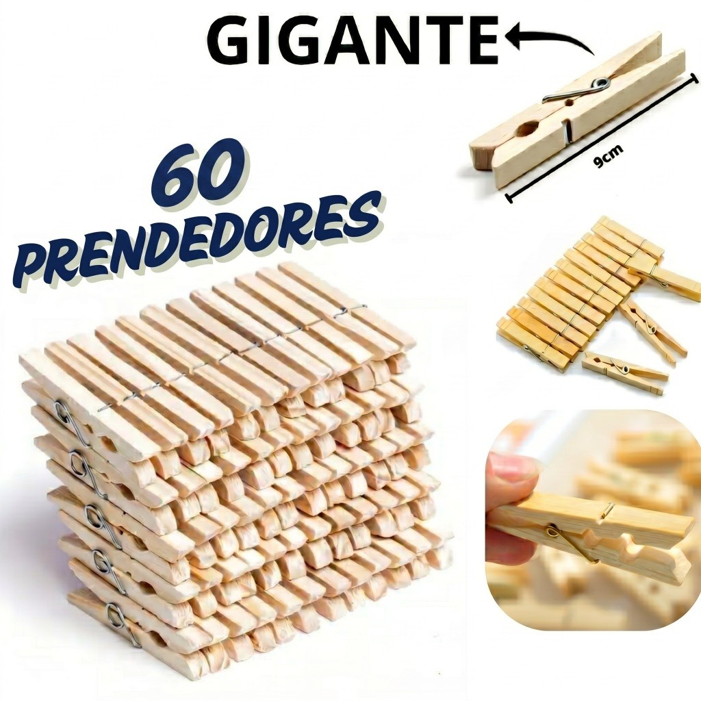Pregador GIGANTE de Madeira Reforçado – (12 a 120) Unidades | Resistência — imagem 2 de 2