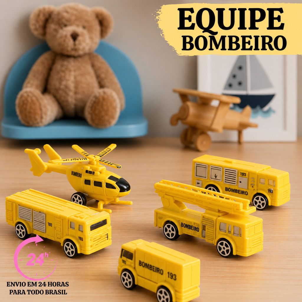 Carrinhos Miniatura Fricção Equipe De Obras Brinquedo Kit 5 Brinquedos