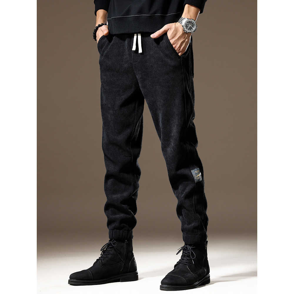Chenille esportes calças casuais masculinas 2026 primavera outono novo estilo preto High-End calças compridas masculino 
