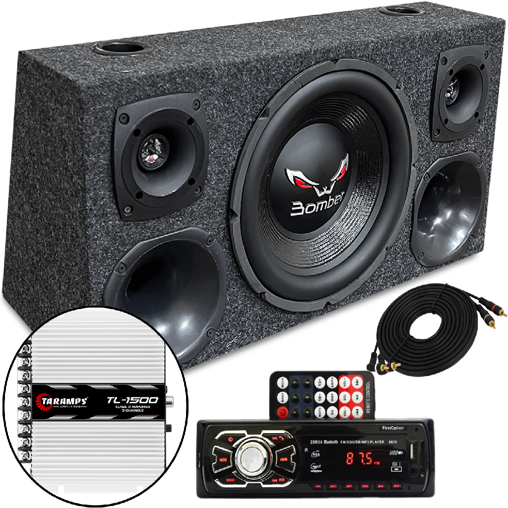 Caixa Trio 12 Completa Bomber Potente + Módulo + Rádio BT
