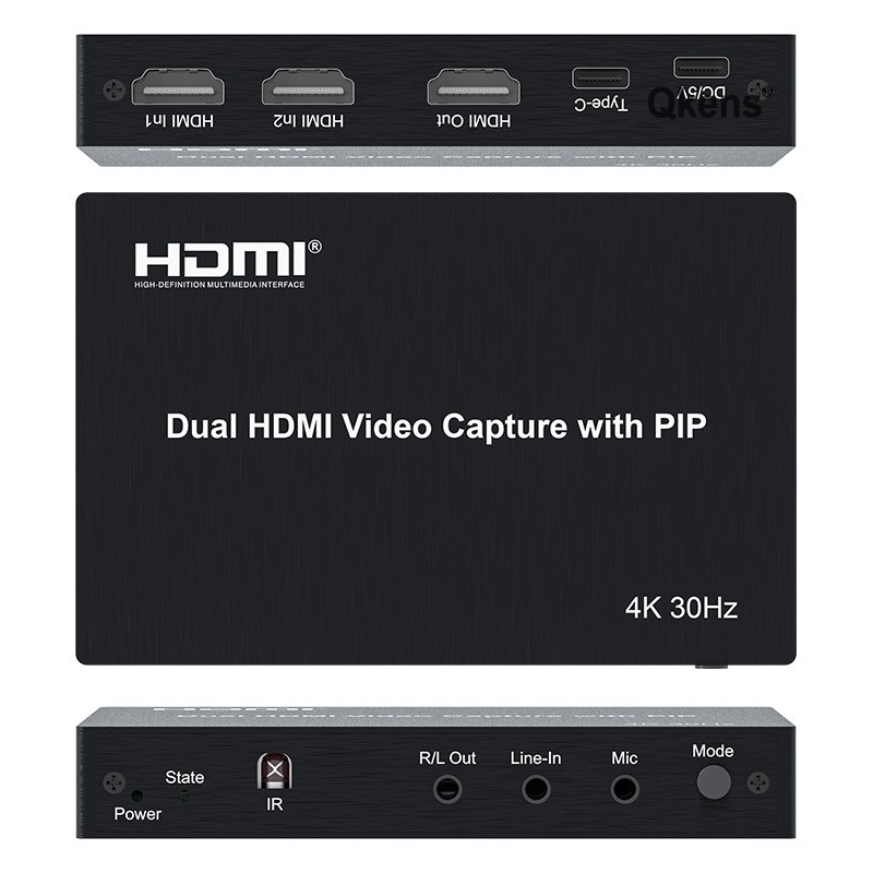 Placa De Captura De Vídeo HDMI De 2 Canais 4K 30hz Com Linha De Microfone PIP Em