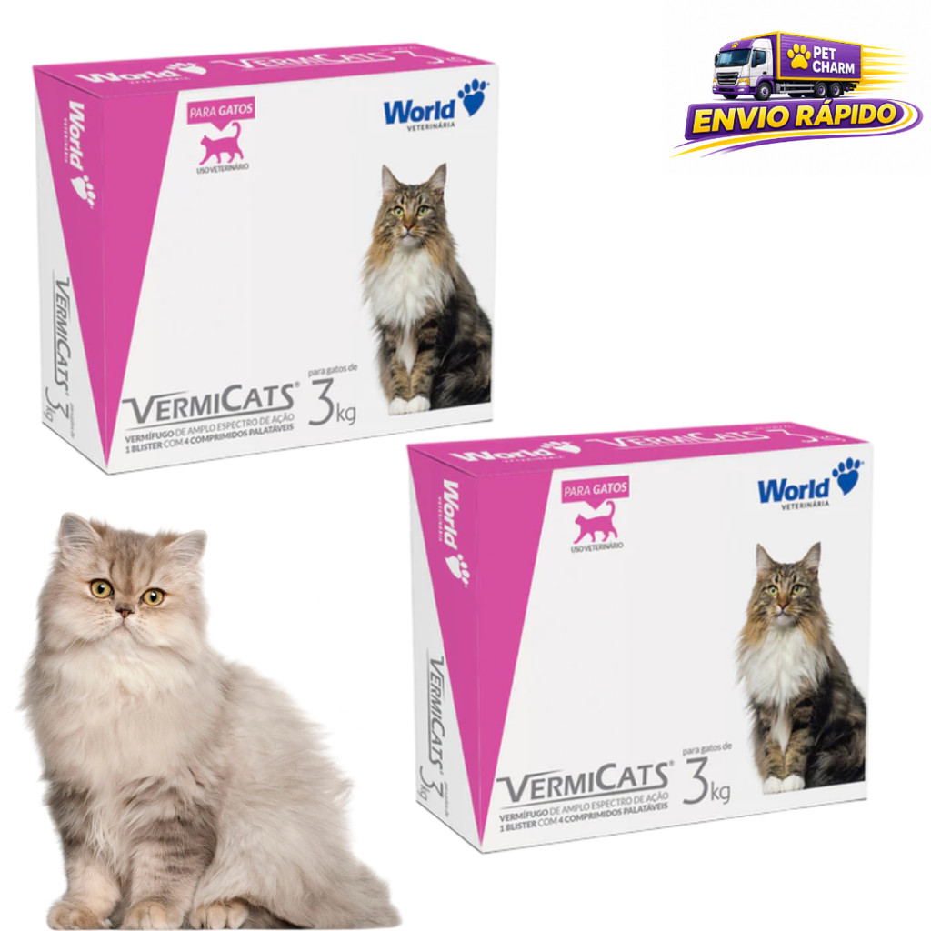 Kit 2 VermiCats Vermífugo para Gatos de 3Kg 4 Comprimidos