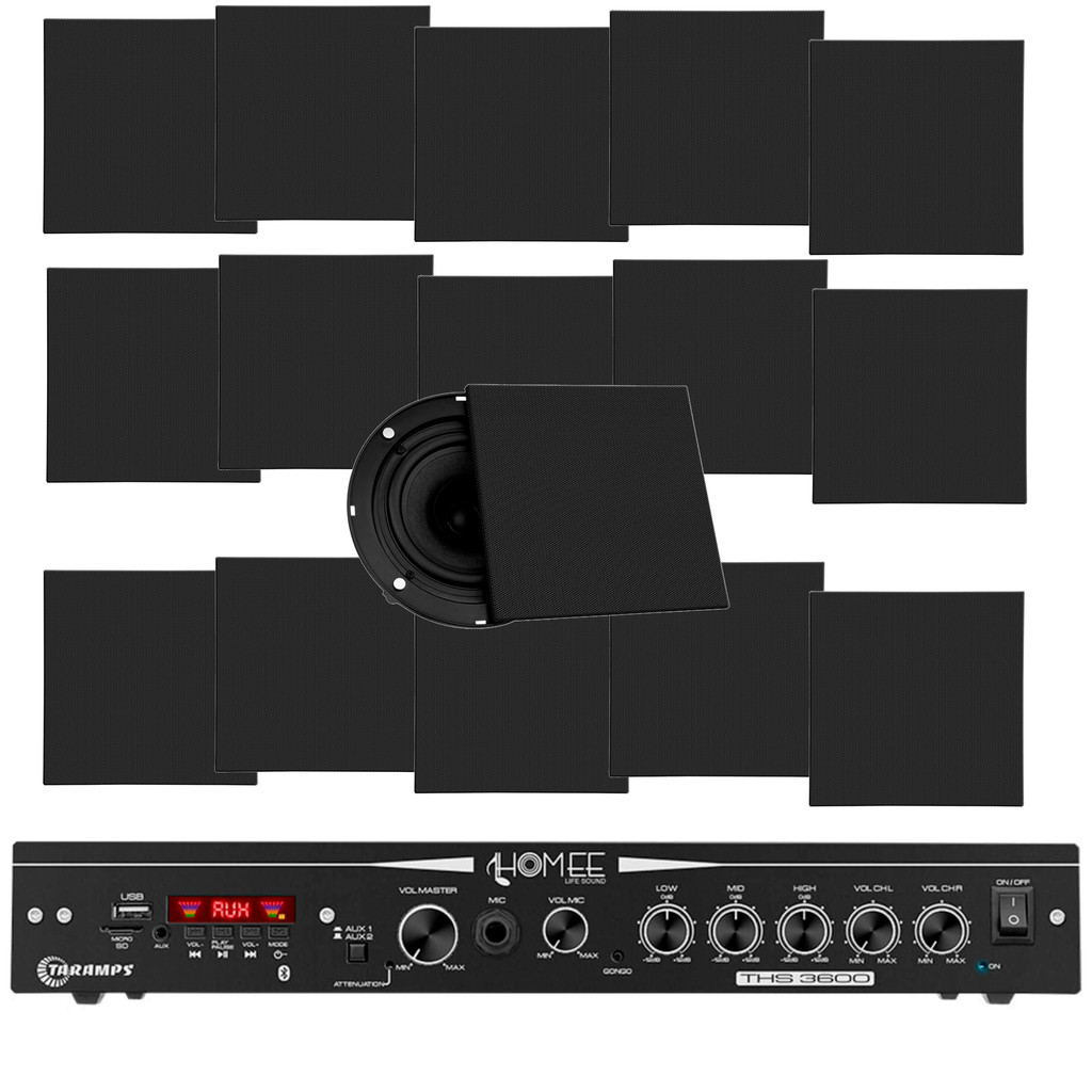 Kit Amplificador Ths 3600 Taramps + 16 Arandelas Taramps Preto 120 W