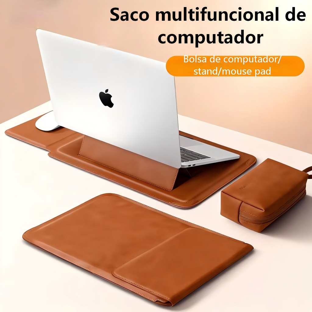 Mochila para notebook de alta qualidade, couro, 14 a 16 polegadas, com suporte e bolsa para carregador