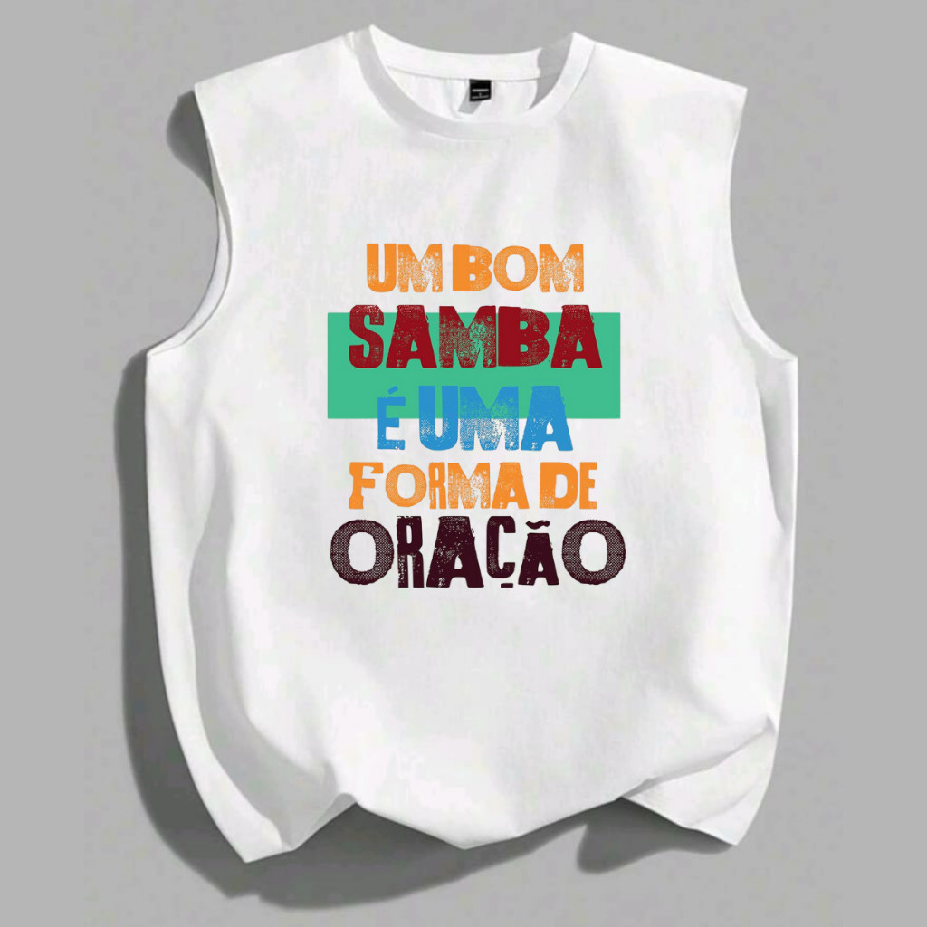 Camiseta Regata Oversized Estampada Bom Samba Camisa Machão 100% Algodão Carnaval 2026
