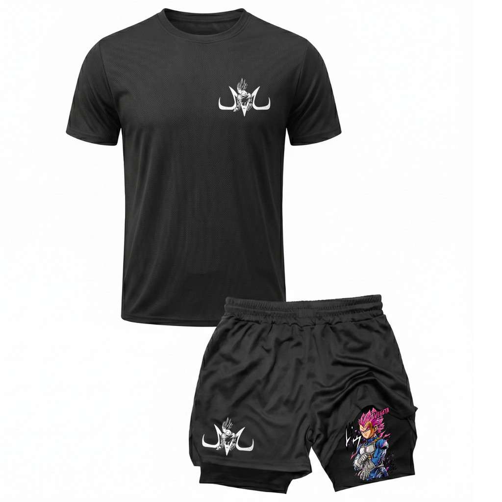 Conjunto Treino Camiseta Dry Fit + Short 2 Em 1 Anime Vegeta