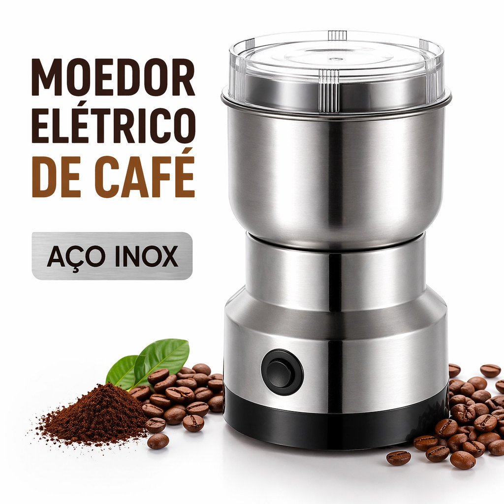 Imagem Moedor Elétrico Multifuncional de Café, Grãos e Temperos em Aço Inox 4 laminas