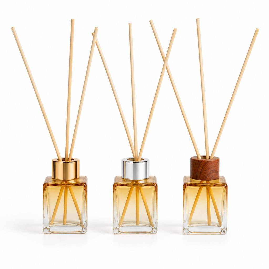 Kit 10 Frasco Difusor Vidro Degradê Mel 50ml Com Tampa e Varetas Aromatizador Lavabo Ambiente