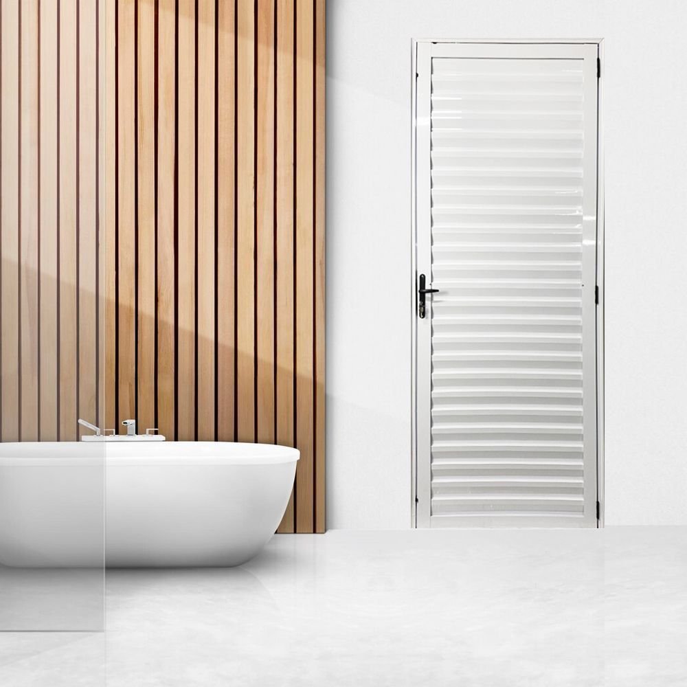Porta Palheta de Alumínio 210 X 80cm Linha 25 Esquadrias Bergamo Abertura Direita Direita
