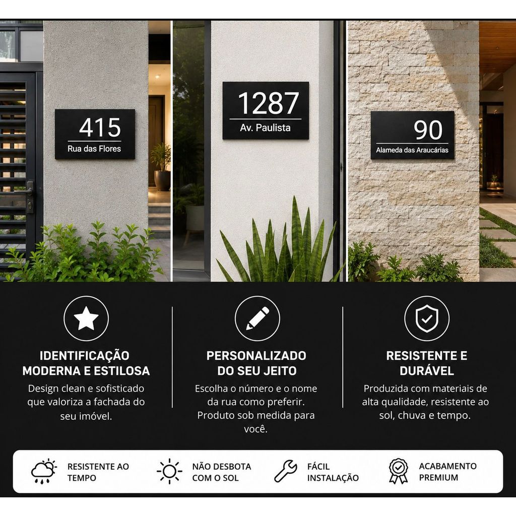 Placa Endereço Número Residencial Casa Identificação Fachada Empresa Condomínio Personalizado