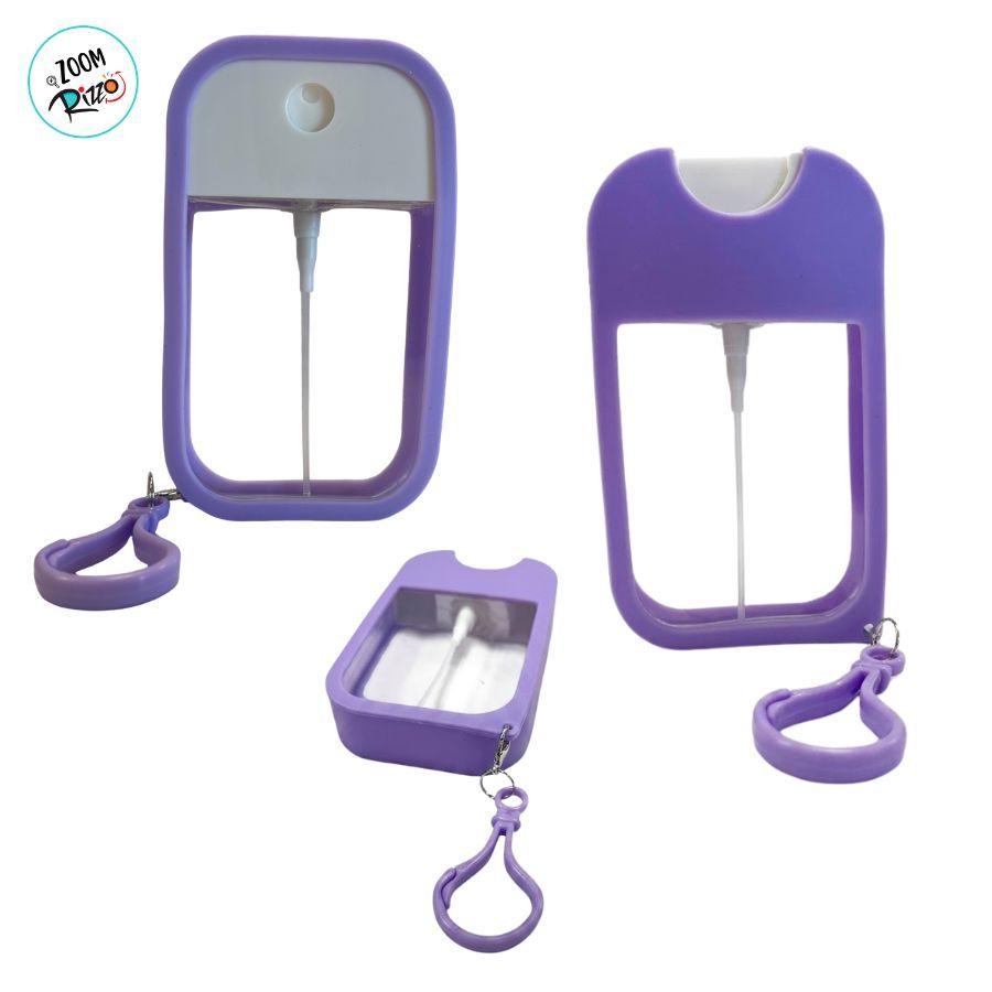 Frasco Spray Portátil Macaron Cartão com Capa de Silicone e Gancho Inferior - 50 ml - Roxo - 1 unidade - Rizzo · foto 2