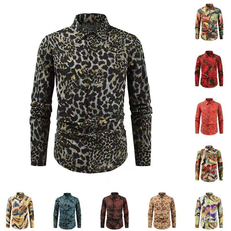 Camisa Masculina de Moda, Manga Longa, Camisa Havaiana, Blusa de Praia Cubana, Roupa Masculina, Camisa com Botões, Stree