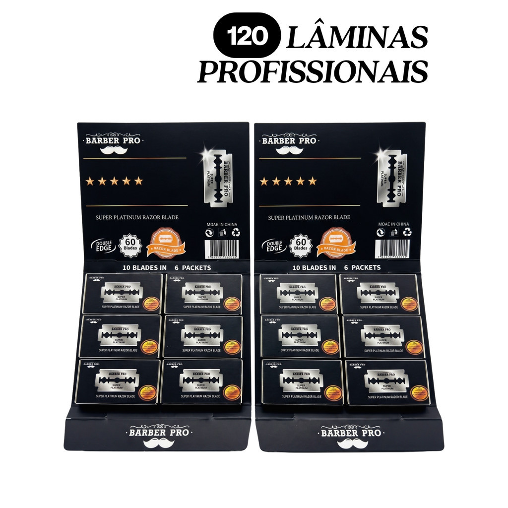 120 Lâminas de Barbear Profissional BarberPRO Platinum Original
