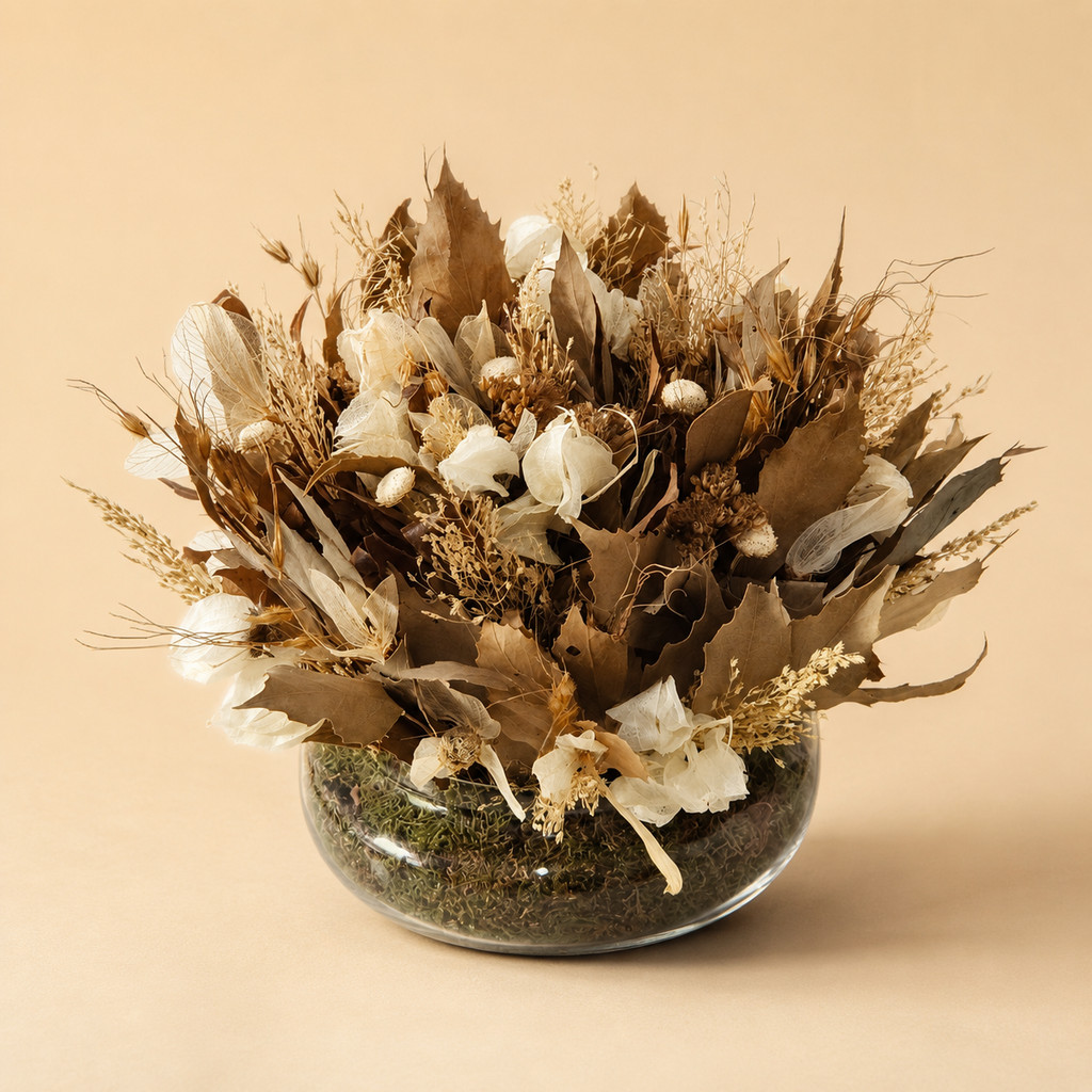 Centro de Mesa Decorativo - Arranjo de Flores Secas Desidratadas em Vaso - Arranjo Valen