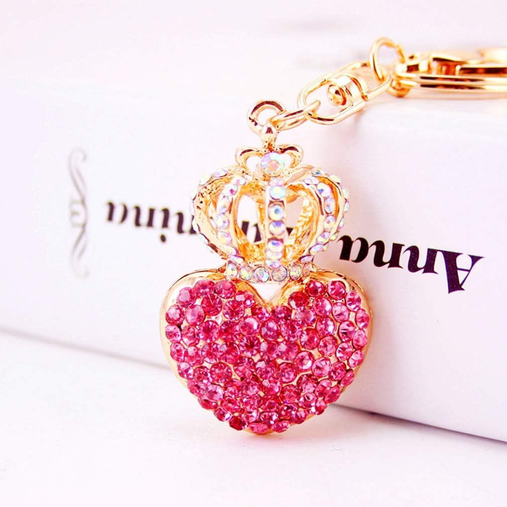 Chaveiro Brilhante em Forma de Coração e Coroa com Cristais de Strass, Pingente para Bolsa, Charme para Mulheres e Menin
