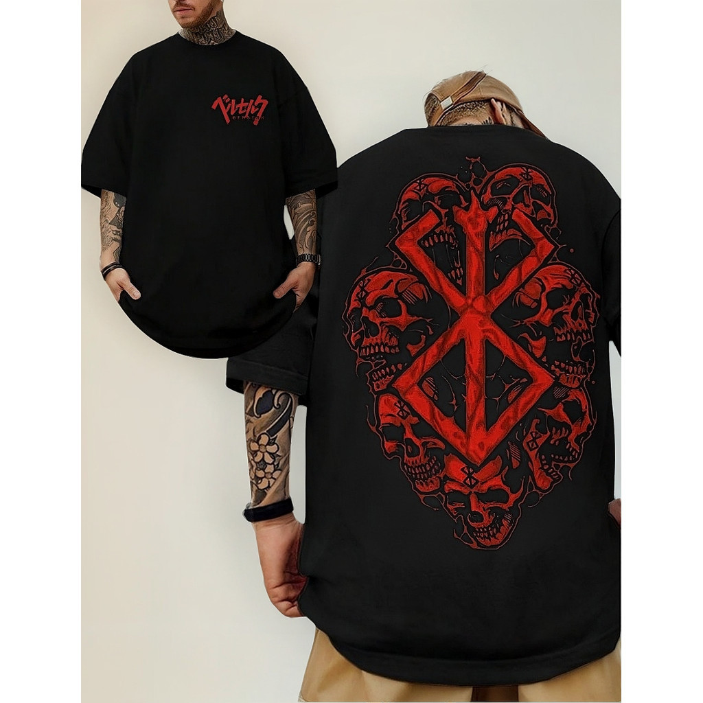[Camiseta Premium em Algodão Puro]CC Camiseta Oversized Caveira Berserk Treino Academia Larga Fit