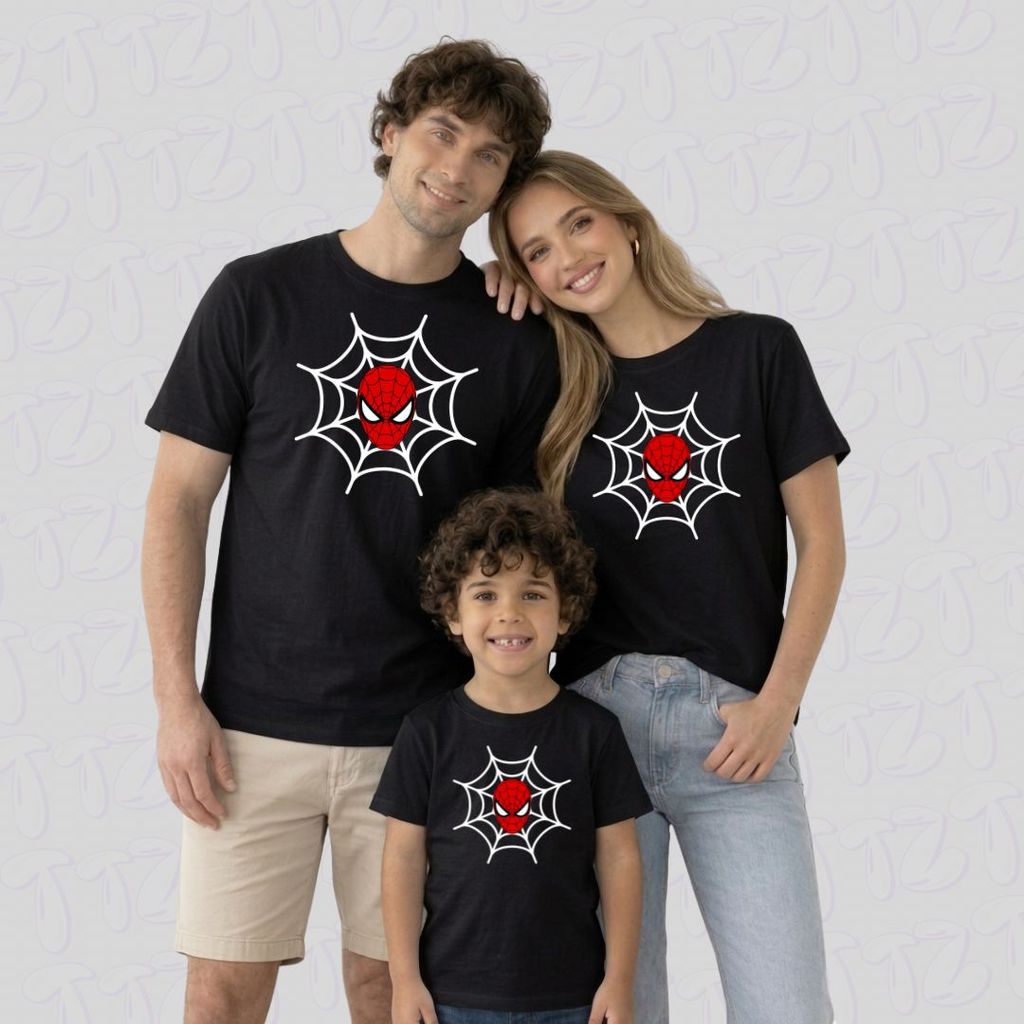 Kit Família 3 Camisetas 100% Algodão Homem Aranha Tshird Plus Size Camiseta Masculina Super Herói Infantil
