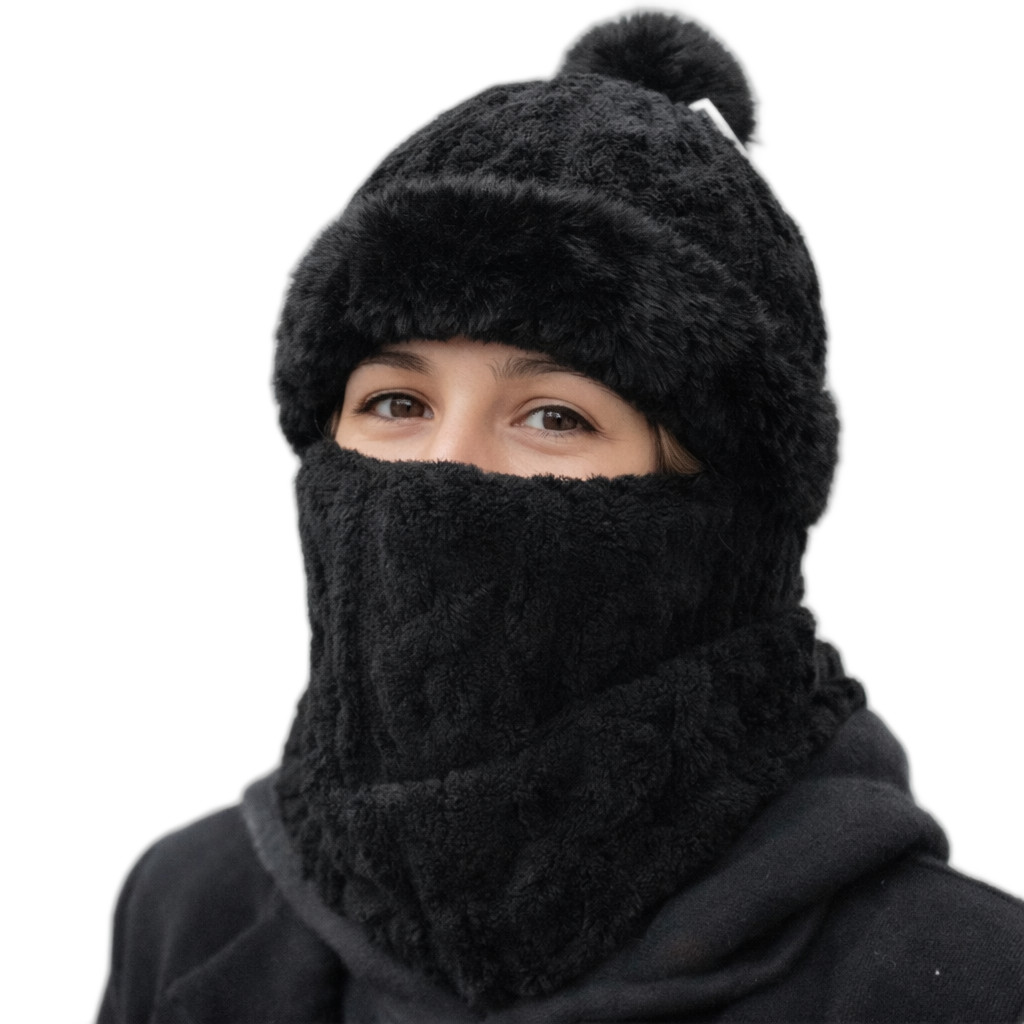 Touca Balaclava Forrada Peluciada Inverno Pompom TC-210
