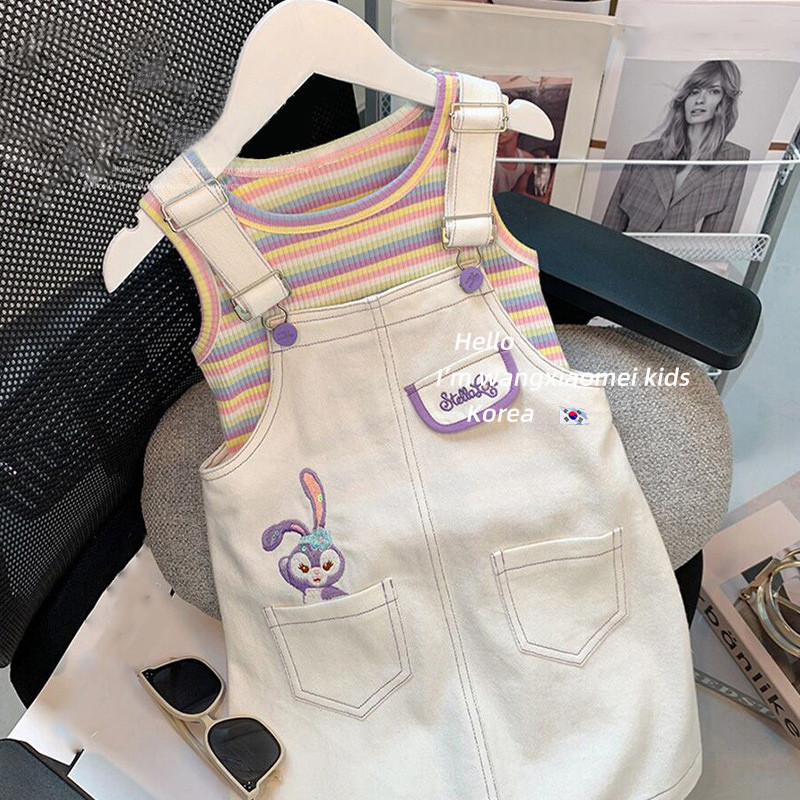 Meninas usam terno elegante moda verão colete de malha cinta branca saia bebê Casual na moda crianças terno de duas peça