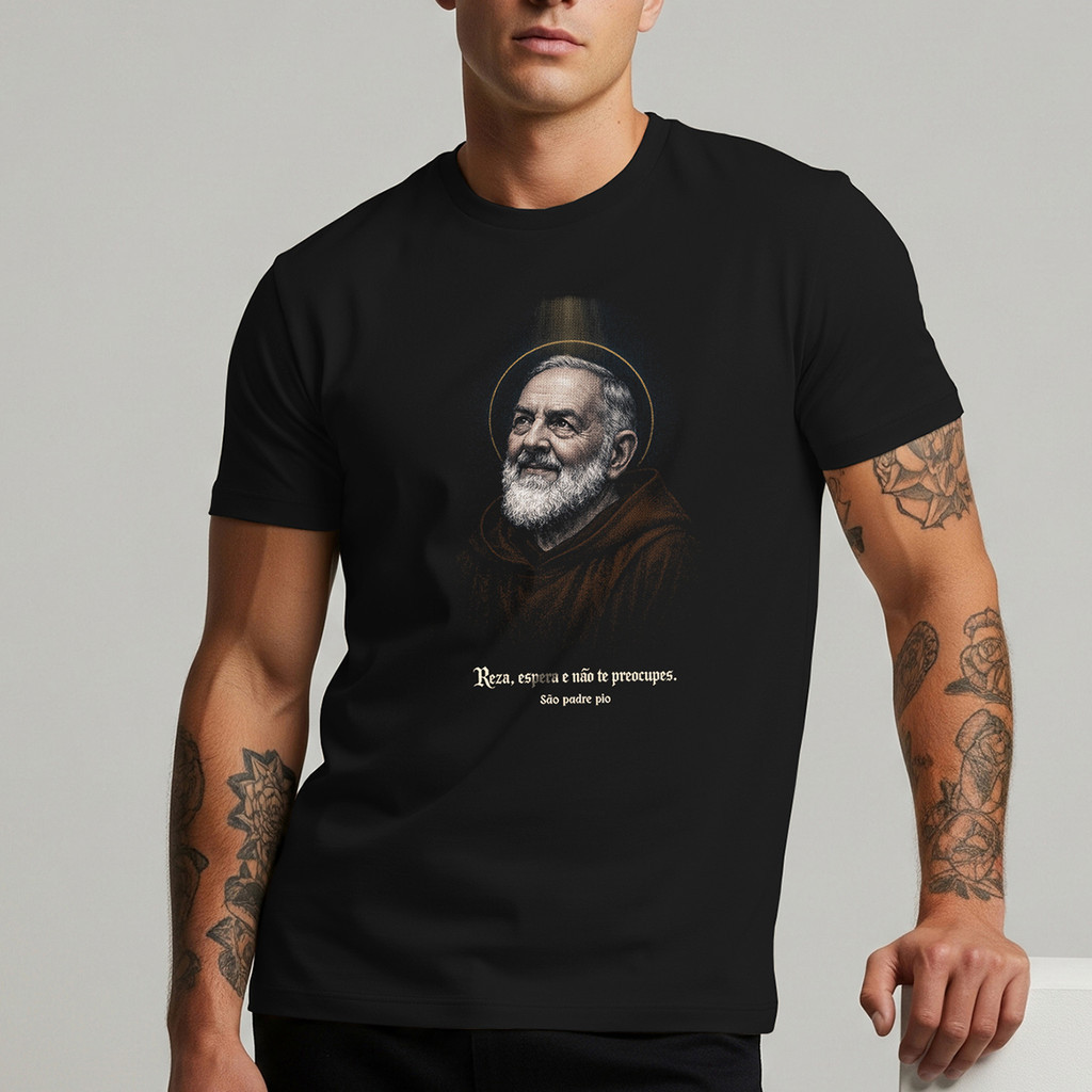 Camisa Padre Pio Frase Católica Religiosa 100% Algodão Premium