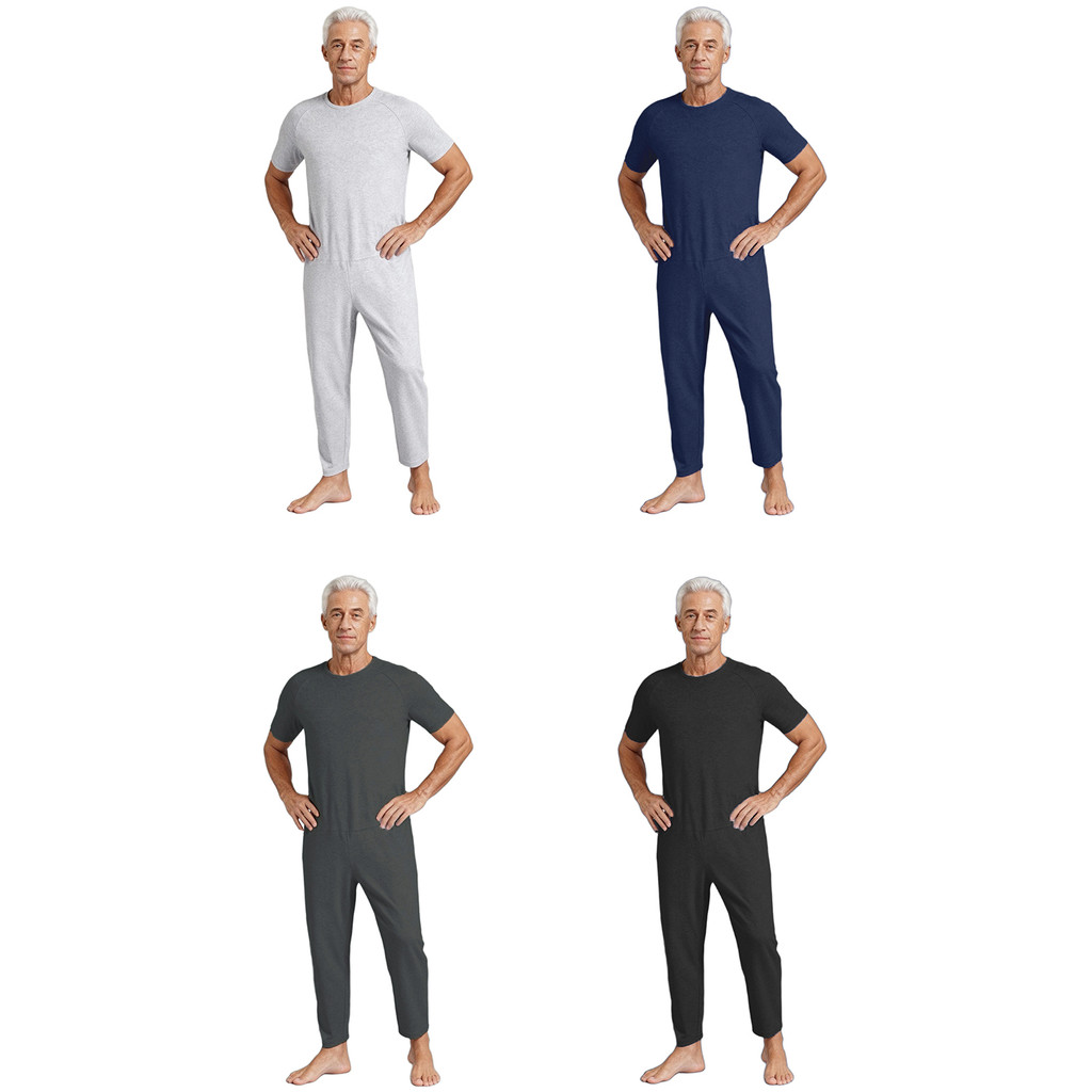 Yeahdor Adultos Homens Roupas Adaptativas Cor Sólida Gola Redonda Manga Curta Com Zíper Nas Costas Design Macacão Para D