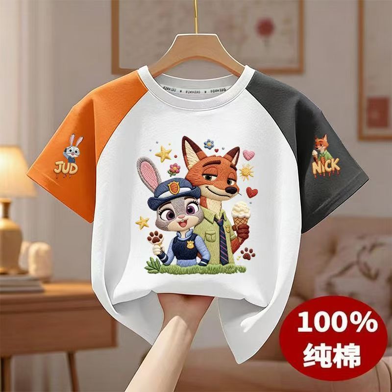 Crianças dos desenhos animados louco Animal cidade topo 2026 primavera outono bebê puro algodão de manga curta camiseta 