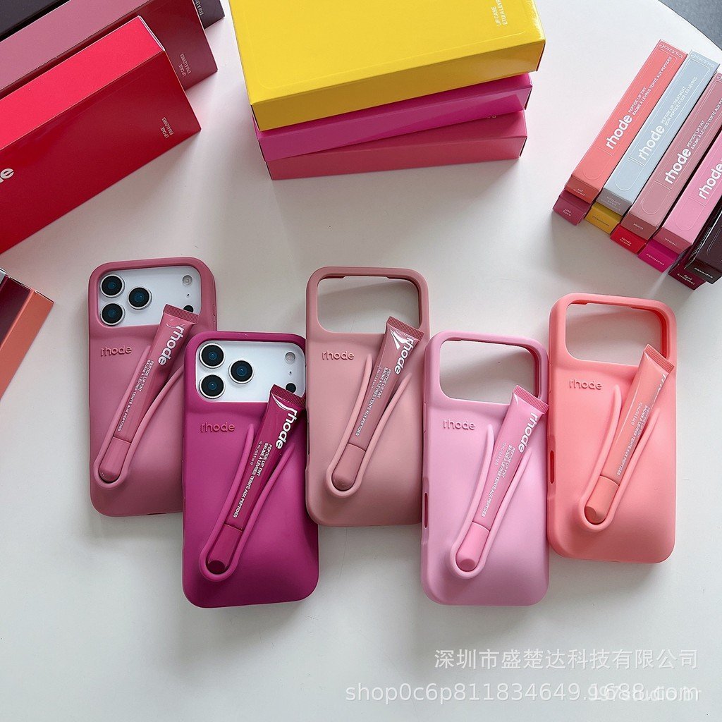 Compatível com iPhone 17 Pro Max/17 Pro, capa de silicone para celular Hailey Rhode com design de batom e brilho labial,