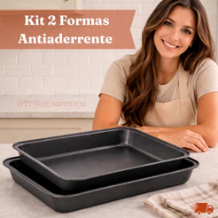 Kit 2 Formas Antiaderente Grande Bolo Lasanheira 32cm + 37cm